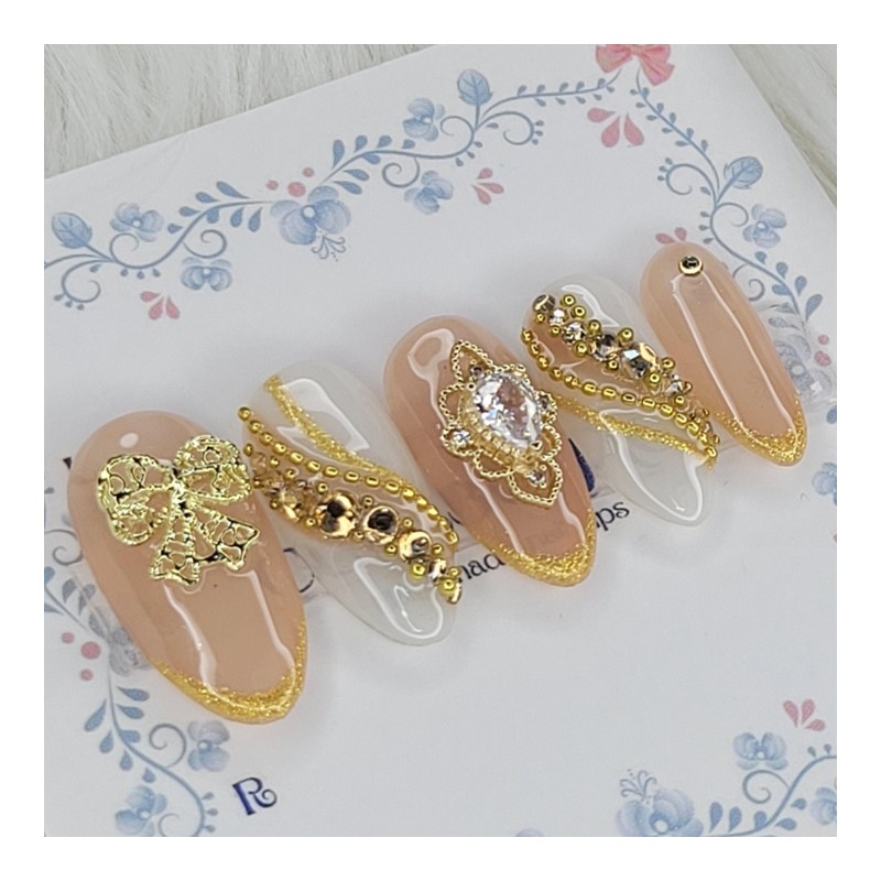 Dual Gold Edge Handmade Nail Tips - Almond S /