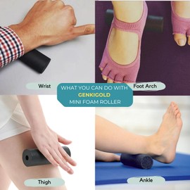 genkigold Mini Massage Foam Roller High Density - 100% Recycled Non-Toxic Material - Portable Pocket-Sized for Travel - Foot Arch,Legs & Arms Pain Target - Waterproof and Durable 15x6cm(Red)