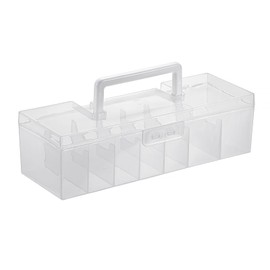 BSTKEY 1 Pack Plastic Trading Card Box with 7 Compartments, Clear Baseball Card Storage Box with Handle Collectible Sport Card Organizer Portable Gaming Card Storage Playing Card Holder