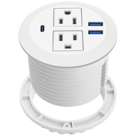 Jgstkcity 2-in-1 Desktop Power Grommet with USB-C Output, 125V, 12A, 2 AC Outlets, 3 USB Charging Ports, White