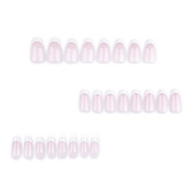 LPOODDNU French Tip Press on Nails Nude Pink Fake Nails Oval Shape White False Nail Tips Medium Length Glue on Nails Glossy Acrylic Nails Reusable Stick on Nails for Women Manicure, 24Pcs