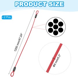 PATIKIL 3/16" Dia Vinyl Coated Stainless Steel Cable with Loops, 2 Pcs 4 ft (47") Flexible Wire Rope Security Chain Lanyard Lock for Outdoor Stage Lighting Luggage Lock, Red