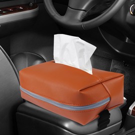 Aosbos Car Tissue Holder - Sun Visor Tissues Holder - Mask Holder for Car - PU Leather Napkin Box with Elastic Band - Easy Installation on Backseat and Armrest - Orange
