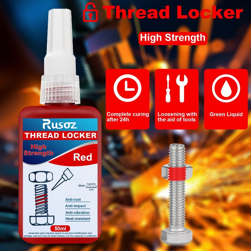 Rusoz Rusoz Thread Lock Red 50 ml, High Strength Locktight