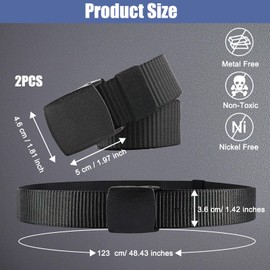 CYZBL Pack of 2 Men's Belts, 123 cm Military Tactical Belt, Adjustable Canvas Belt, Durable Belt Without Holes, Continuously Adjustable Fabric Belt, Unisex Belt No Metal Buckle, black