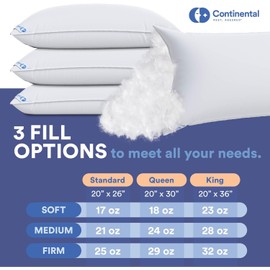 Continental Bedding Luxury Down Pillow Set for Father's Day: King Size Pack of 1 Medium Pillow + King Pillow Protector - Family Made in New York - 550FP Medium