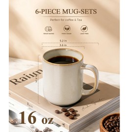 Large Coffee Mugs Set of 6, 16oz Handmade Ceramic Coffee Mugs Set