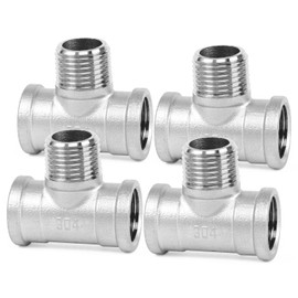 ChillWaves 304 Stainless Steel Pipe Fitting, Male Branch Tee 1/4" NPT Female x 1/4" NPT Male x 1/4" NPT Female Thread Adapter(4-PACK)