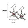 Gothic Skull and Crossbones Dangle Earrings with Red Austrian Crystal