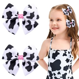 2PCS Cute Cow Print Hair Bows - Grosgrain Ribbon Alligator Clips for Toddlers, Infants, and Girls, Birthday Party Decor (Type B)
