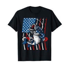 Cool Fishing For Men Women American Flag USA Fish Lover T-Shirt