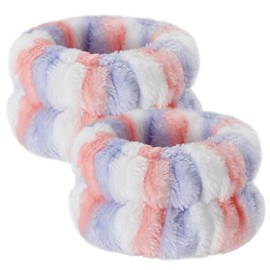 BEIHOO 1 Pair Wristbands for Face Wash Water Absorption Wrist Bands Anti-Wet Sleeves Microfiber Fluffy Soft Elastic Armband(Mix Purple)