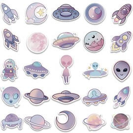 Purple Planet Stickers for Laptop(50 Pcs),Gift for Kids Teens Adults Girl,Aliens Waterproof Stickers for Water Bottle,Vinyl Stickers for Scrapbook,Journal,Dairy,Skateboard