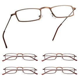 GUD Reading Glasses 5 Pairs Lightweight Rectangular Readers Women Men (Brown)
