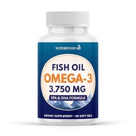 Triple Strength Omega 3 Fish Oil 3750 mg - EPA & DHA - Over 3000mg Omega-3 Fatty Acids - 1350mg EPA + 900mg DHA - Best Essential Fatty Acids, Burpless Fish Oil - 180 Count