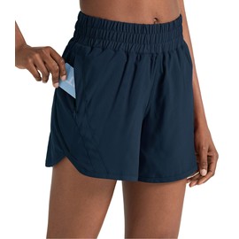 ZUTY Pantalones cortos deportivos para correr de 5 pulgadas para mujer, con bolsillo con cremallera, cintura alta, secado rápido, pantalones cortos de gimnasio con forro, Azul marino, XXXL
