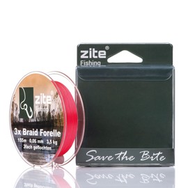 Zite Fishing Braided Fishing Line 3-Fold - 0.06 mm Trout Line Round Braided Fishing Red - 155 m Spool Also for Bass Ultra-Light Fishing