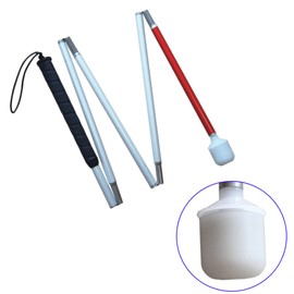 Blind White Cane Folding 5-Tier Aluminum (110cm (Black Rubber Grip))