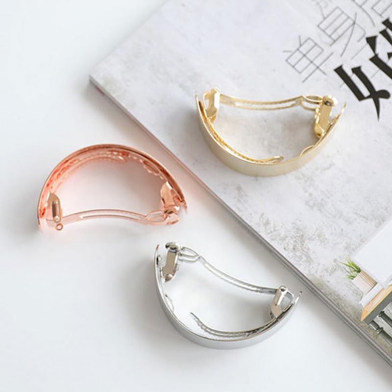 [ナカノヤ] NAKANOYA バレッタ 1個 金属 合金 メタル 半月バレッタ ポニーバレッタ ヘアクリップ