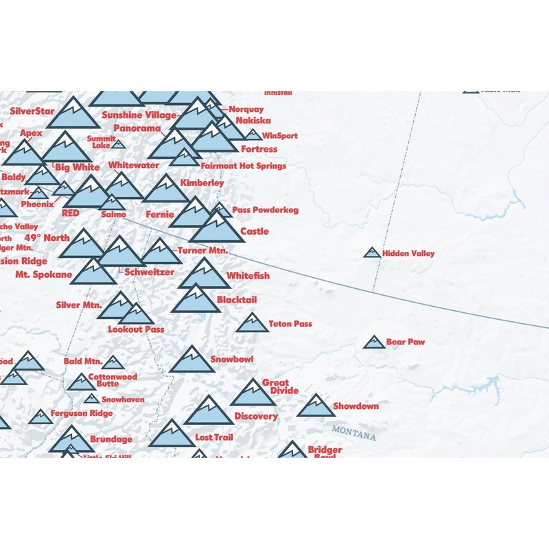 North America Ski Resorts Map 24x36 Poster (White & Light