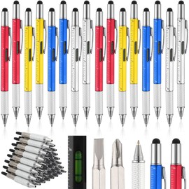 Yeaqee 16 Pcs Multi Tool Pens for Men 6 in 1 Screwdriver Pen Bulk Multi Function Pen with Refills Ruler Level Gauge Ballpoint Pen for Dad Husband Christmas Father's Day Birthday Gifts (Classic Color)