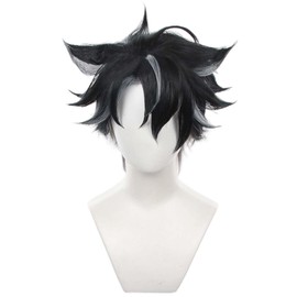 Servelove Character Cosplay Wig For Game Characters Black Grey Mix Short Wig Costume Wigs Unisex Anime Play Halloween Christmas Party