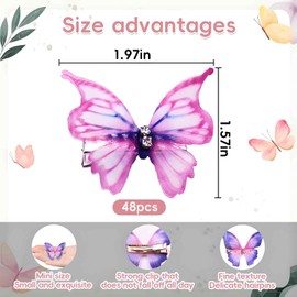 Waaqkid 48 PCS 90s Glitter Butterfly Hair Clips, Fairy Costume Accessories for Women