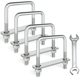 SRZTXU 4 Sets M8 Square U-Bolts,304 Stainless Steel Square u-Bolts,with Nuts,Bolt Plate and washers (4, M8 x 65mm x 80mm)