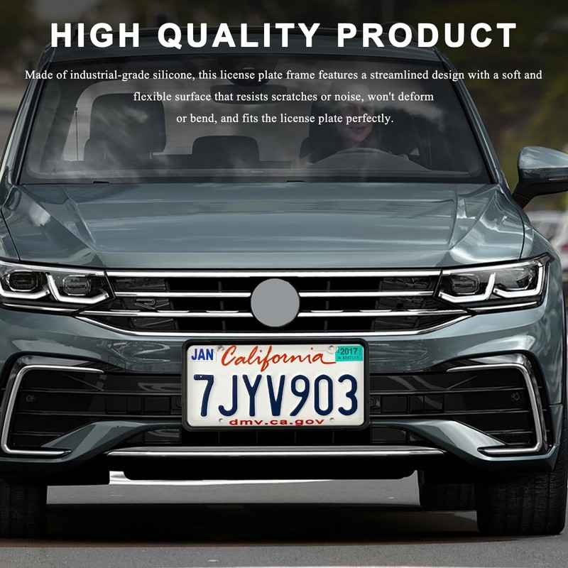 ZNDAW 2 PCS Silicone License Plate Frame, Rust-Proof Rattle-Proof Front
