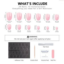 TOEECY Press on Nails Short Round Model Full Cover Nails for Sticking Soft and Shiny with Tools for Manicure Women Pack of 24