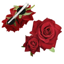 AWOCAN Rose Flower Hair Clip Bohemia Flannel Elegant Hairpins Rose Bridal Hair Pins Bridesmaid Head Piece for Woman Flamenco Dancer Bridal Party Wedding (Red-style1)