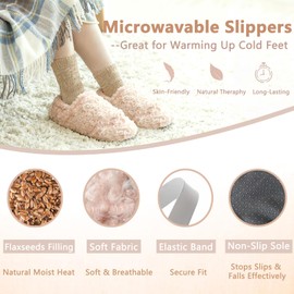 Microwavable Gloves for Arthritis & Microwavable Slippers Set, Moist Heat Therapy for Hand & Foot, Heated Mittens for Hand Therapy & Microwave Foot Warmers for Bed, Washable Covers, Pink, S/M
