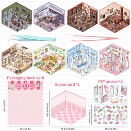 TYXHXTF 8 Sets of 3D House Stickers, Miniature House Stickers, 3D Sticker Scene, House Stickers Make Your Own, Relief Stress for Adults and Children