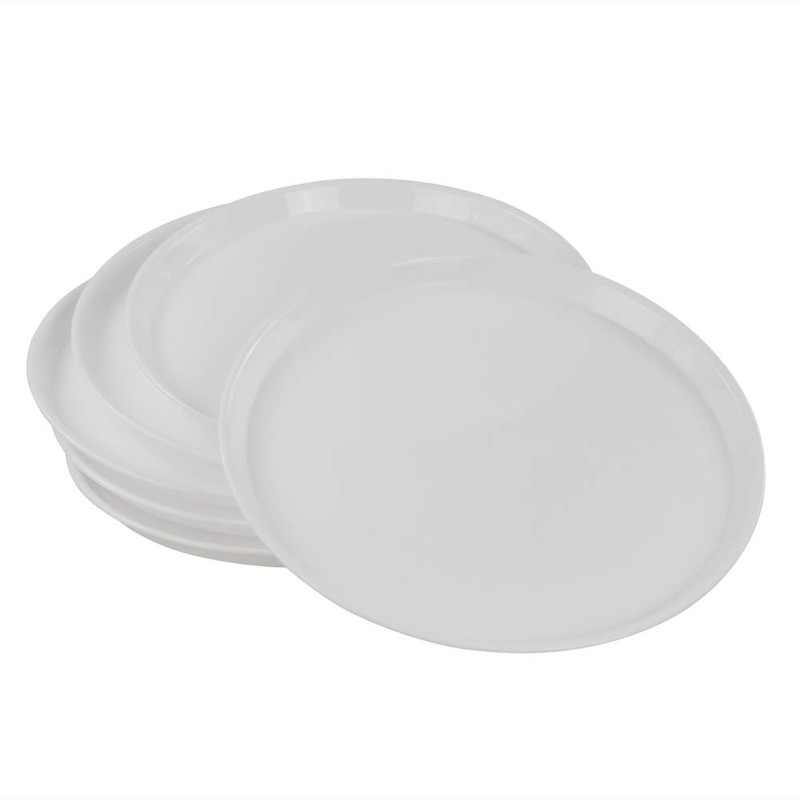 Ponpong 13.7 Inch Round Plastic Serving Trays Platters, White, 6