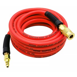 YOTOO Hybrid Air Hose 1/4-Inch by 25-Feet 300 PSI Heavy Duty, Lightweight, Kink Resistant, All-Weather Flexibility with 1/4-Inch Industrial Quick Coupler Fittings, Bend Restrictors, Red