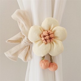 champracer Curtains Tiebacks Flowers Pack of 2, Vintage Knitted Curtain Holder, Handmade Tiebacks, Decorative Curtain for Boho Home, Children's Room, Window Decoration (A)