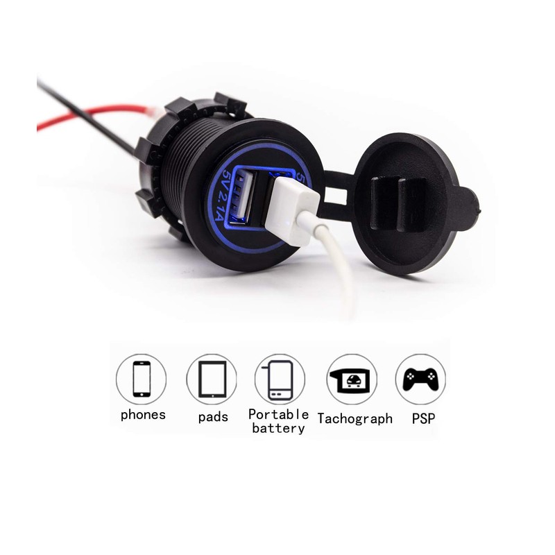Dual USB Charger Socket Waterproof Power Outlet 12V/24V 2.1A &