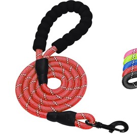 iRboWou Dog Leash 9.8 FT with Comfortable Padded Handle, Highly Reflective Threads Leash for Small Medium Large Dogs, 0.5 inch (Red, 4.9ft)