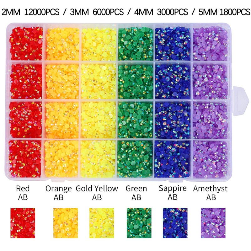 BELICEY 24000Pcs Rainbow Rhinestones for Nails Flatback Resin Crystal Nail