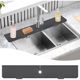 33 inch kitchen Sink Splash Guard,Silicone Sink Splash Guard, kitchen Faucet Drain Mat, Longer Silicone Sink Mat for Kitchen Bathroom, Drip Protector Splash Countertop Black - Color: black, Size: 33inch