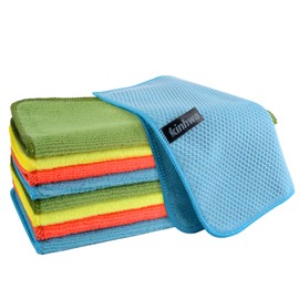 KinHwa Kitchen Washcloths for Dishes Absorbent Microfiber Dish Cloths Quick Dry Dish Rags with Poly Scour Scrub Side Ideal for Kitchen Cleaning (Mixing Colors #1, 12inchx12inch 9 Pack)