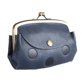 Kanmi WL17-72 Candy Roof Parent-child Coin Purse for Women with Gamaguchi Polka Dots Wallet, Genuine Leather, Made in Japan, navy