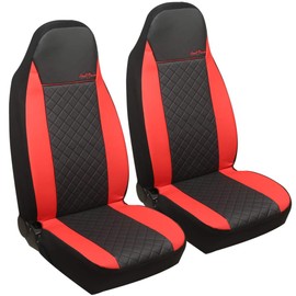 GIANT PANDA Front Bucket Seat Covers, Leather High Back Auto Seat Covers for Cars, Trucks, Jeep, Van, SUV, Pickup, Airbag Compatible (Black + Red)