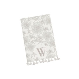 Mary Square Monogram W Colorful Floral 26 x 18 Cotton Fabric Tea Hand Towel with Tasseled Edges