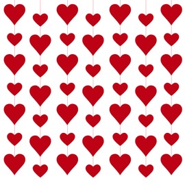 UNIIDECO 4 Pack Heart Garland Paper Hearts Hanging Decorations for Valentines Galentines Day Birthday Bridal Shower Wedding Engagement Anniversary Decor (Red)