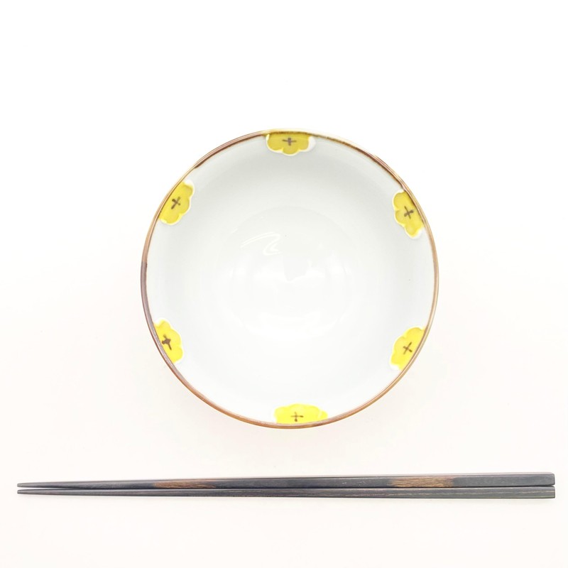 Imari Pottery 480062 Rice Bowl, Rice Bowl, Flowers, Yellow, 5.1