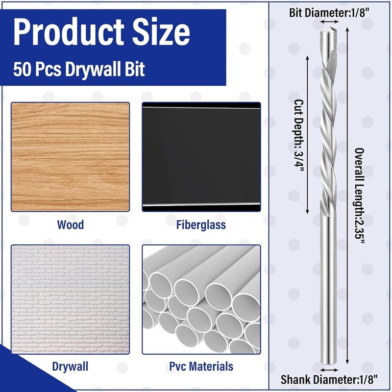 Geroosaty 50 Pcs Drywall Bit 1/8 Inch Spiral Saw Tip