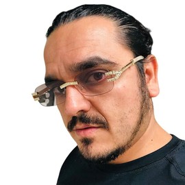 Rhinestone Rimless Sunglasses Vintage Hip Hop Shades Men Light Brown Lens Classy