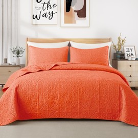 Whale Flotilla 3 Piece Queen Size Quilt Set, Soft Reversible Embossed Queen Quilts Bedding Set, Lightweight Bedspreads Coverlets with Boho Pattern for All Seasons, Burnt Orange