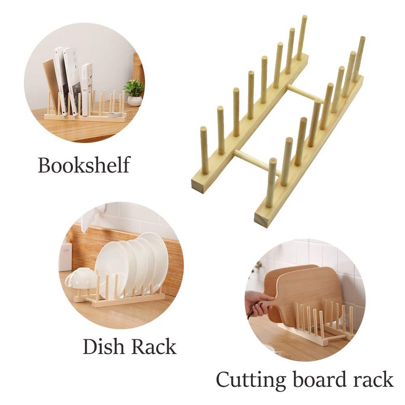SunnyZoo 7 Slot Wooden Dish Rack Plates Holder Kitchen Storage